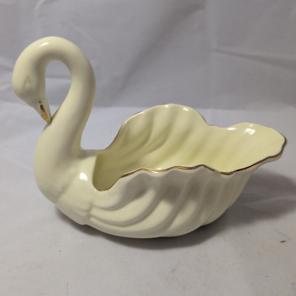 Vintage Formalities by Baum Bros Porcelain Swan Trinket Dish Bowl - Gold Trim
